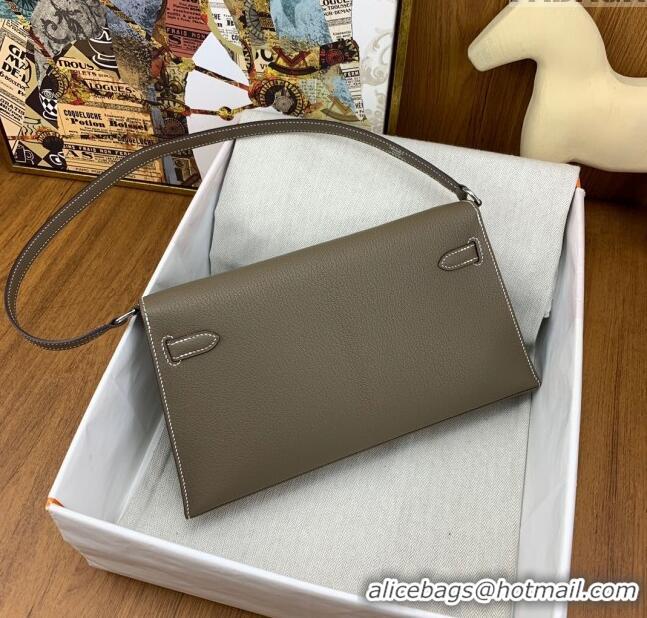 New Fashion Hermes Kelly Elan Bag in Chèvre Leather 2202 Etoupe/Silver 2024 (Half Handmade)