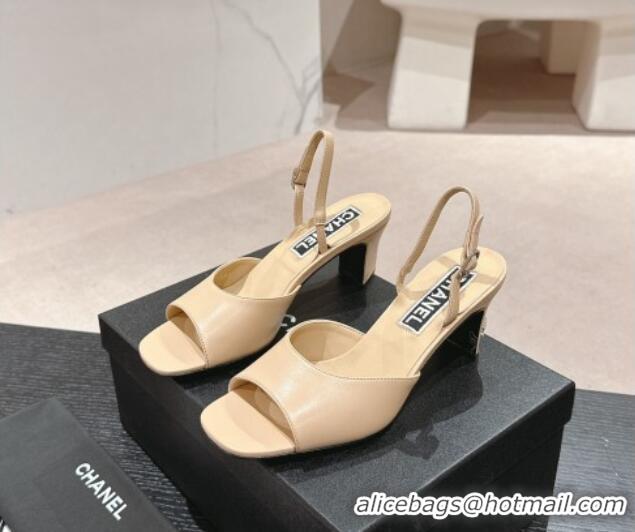 Good Quality Chanel Lambskin Heel Sandals 5.5cm G45619 Beige 424170