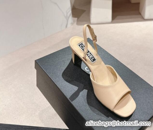 Good Quality Chanel Lambskin Heel Sandals 5.5cm G45619 Beige 424170