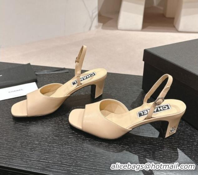 Good Quality Chanel Lambskin Heel Sandals 5.5cm G45619 Beige 424170