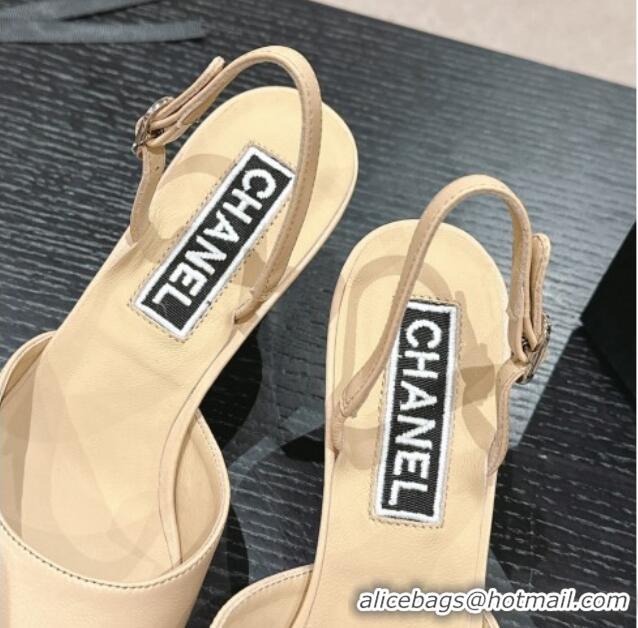 Good Quality Chanel Lambskin Heel Sandals 5.5cm G45619 Beige 424170