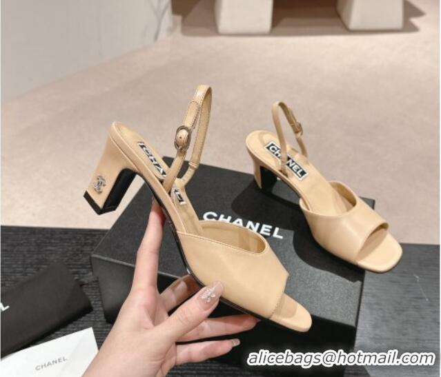 Good Quality Chanel Lambskin Heel Sandals 5.5cm G45619 Beige 424170