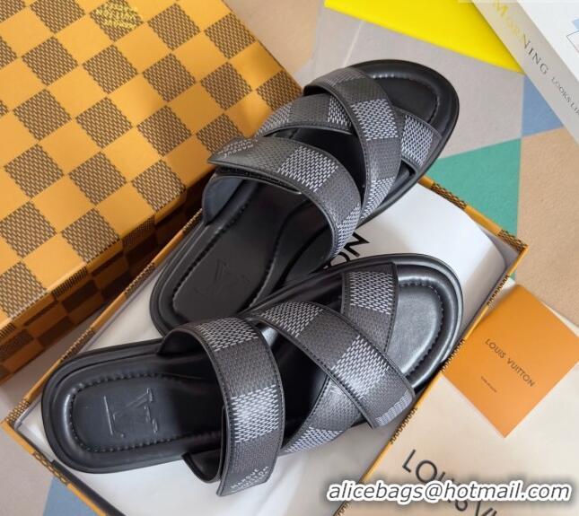 ​Buy Discount Louis Vuitton Men's LV Venice Flat Slide Sandals in Damier Leather L6094 Black 2024