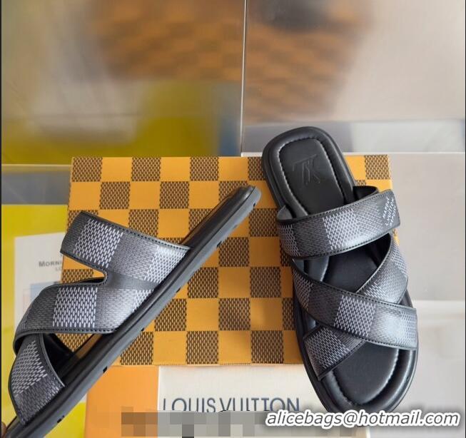 ​Buy Discount Louis Vuitton Men's LV Venice Flat Slide Sandals in Damier Leather L6094 Black 2024