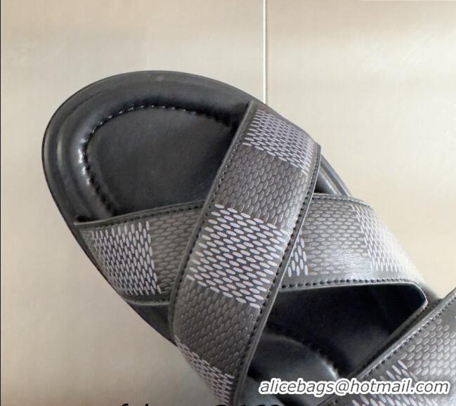 ​Buy Discount Louis Vuitton Men's LV Venice Flat Slide Sandals in Damier Leather L6094 Black 2024