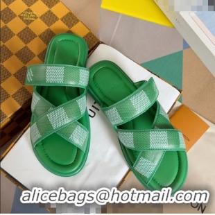 Best Quality Louis Vuitton Men's LV Venice Flat Slide Sandals in Damier Leather L6094 Green 2024