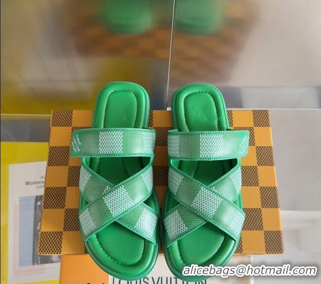 Best Quality Louis Vuitton Men's LV Venice Flat Slide Sandals in Damier Leather L6094 Green 2024