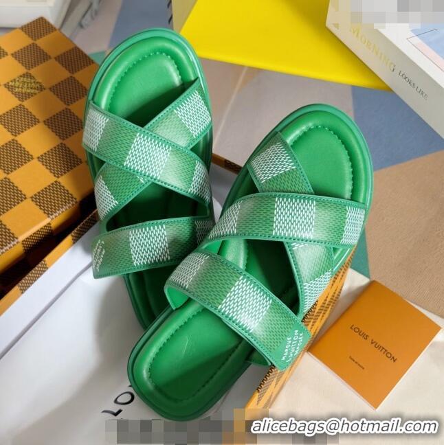 Best Quality Louis Vuitton Men's LV Venice Flat Slide Sandals in Damier Leather L6094 Green 2024