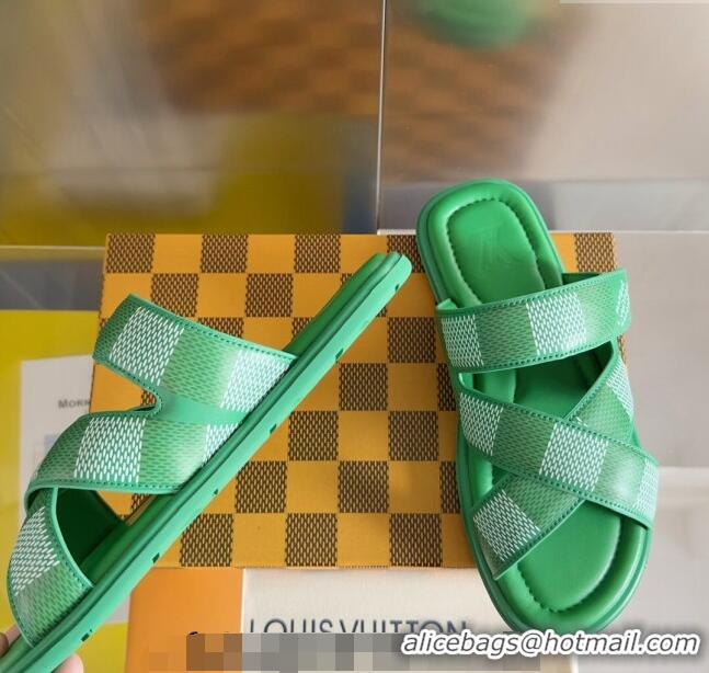 Best Quality Louis Vuitton Men's LV Venice Flat Slide Sandals in Damier Leather L6094 Green 2024