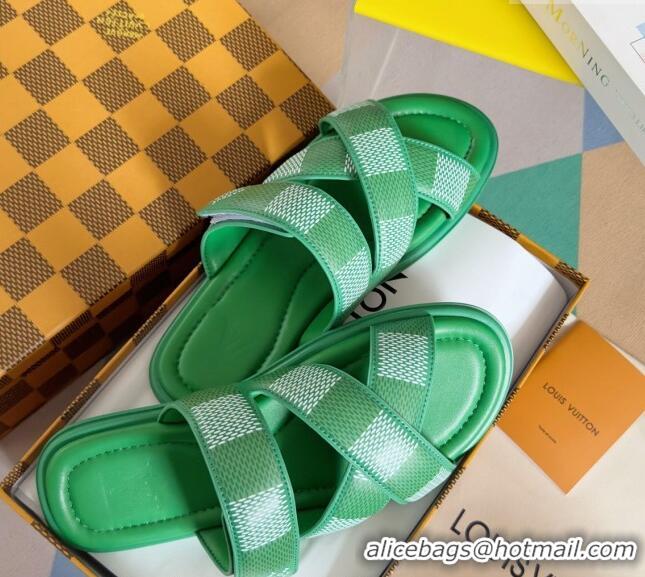 Best Quality Louis Vuitton Men's LV Venice Flat Slide Sandals in Damier Leather L6094 Green 2024