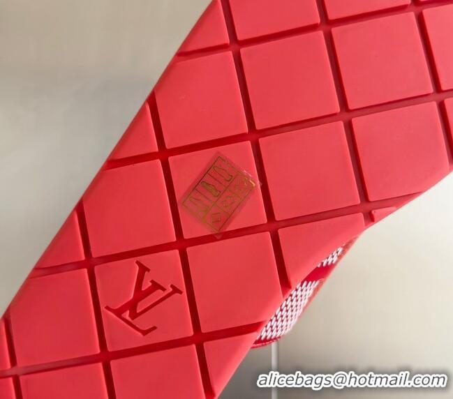 Famous Brand Louis Vuitton Men's LV Venice Flat Slide Sandals in Damier Leather L6094 Red 2024