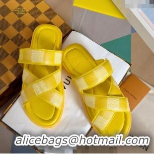 Popular Style Louis Vuitton Men's LV Venice Flat Slide Sandals in Damier Leather L6094 Yellow 2024