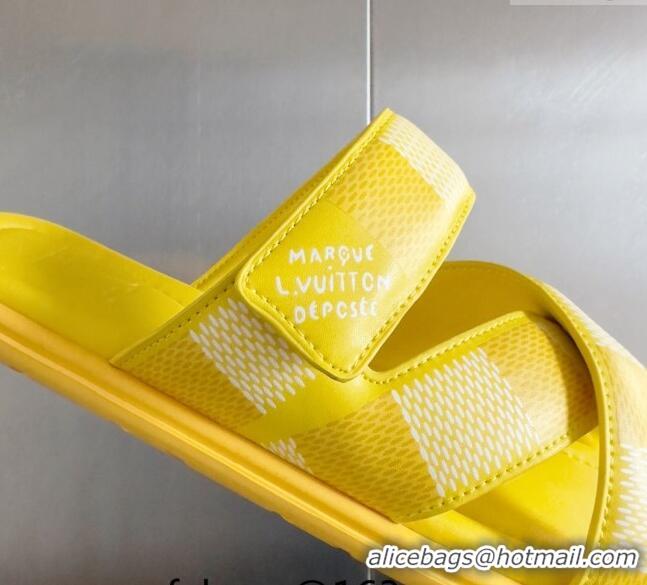 Popular Style Louis Vuitton Men's LV Venice Flat Slide Sandals in Damier Leather L6094 Yellow 2024