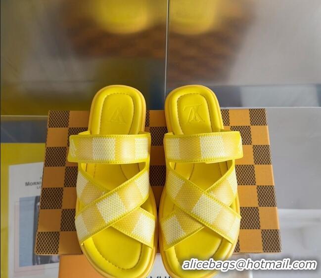 Popular Style Louis Vuitton Men's LV Venice Flat Slide Sandals in Damier Leather L6094 Yellow 2024