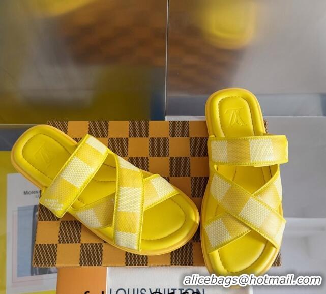 Popular Style Louis Vuitton Men's LV Venice Flat Slide Sandals in Damier Leather L6094 Yellow 2024