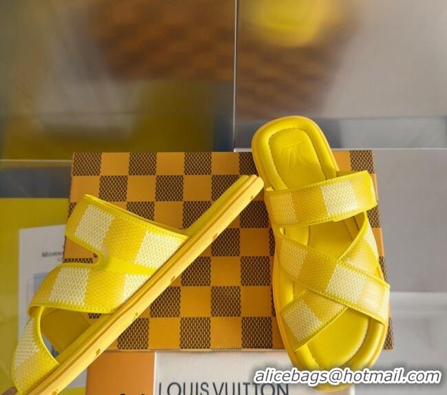 Popular Style Louis Vuitton Men's LV Venice Flat Slide Sandals in Damier Leather L6094 Yellow 2024