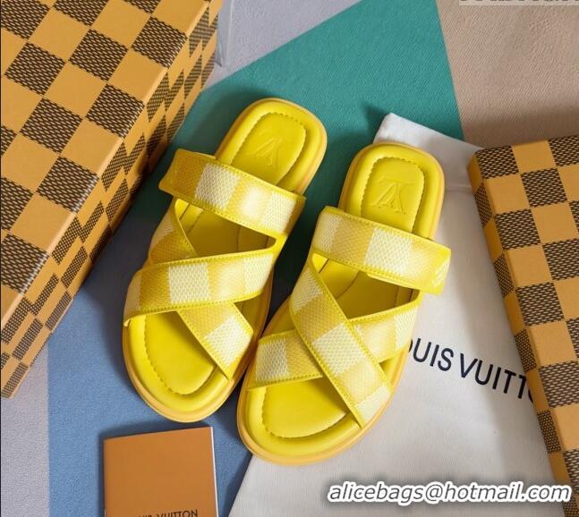 Popular Style Louis Vuitton Men's LV Venice Flat Slide Sandals in Damier Leather L6094 Yellow 2024