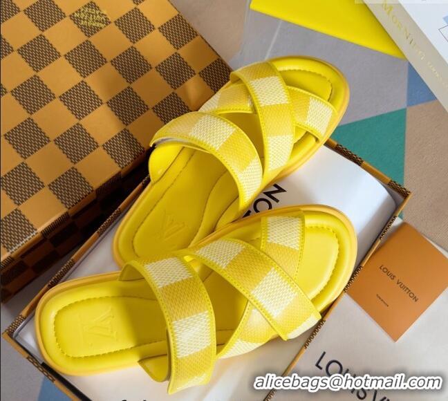 Popular Style Louis Vuitton Men's LV Venice Flat Slide Sandals in Damier Leather L6094 Yellow 2024