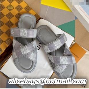 Top Design Louis Vuitton Men's LV Venice Flat Slide Sandals in Damier Leather L6094 Grey 2024