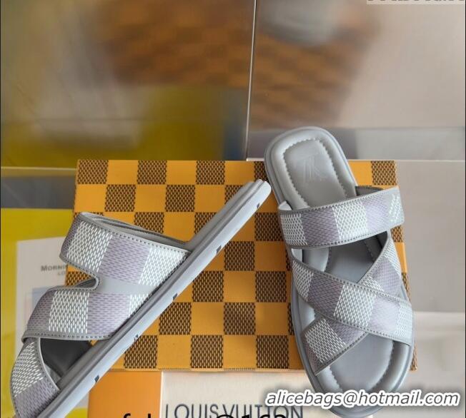 Top Design Louis Vuitton Men's LV Venice Flat Slide Sandals in Damier Leather L6094 Grey 2024