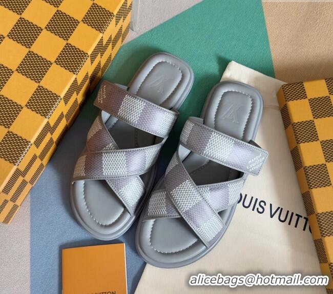 Top Design Louis Vuitton Men's LV Venice Flat Slide Sandals in Damier Leather L6094 Grey 2024