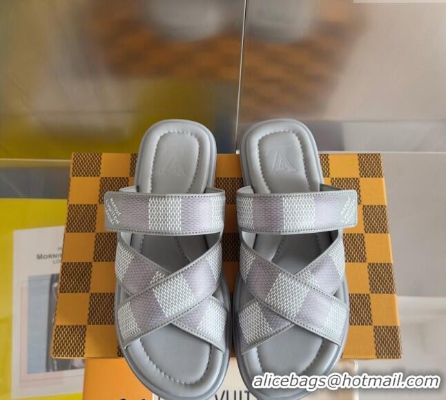 Top Design Louis Vuitton Men's LV Venice Flat Slide Sandals in Damier Leather L6094 Grey 2024