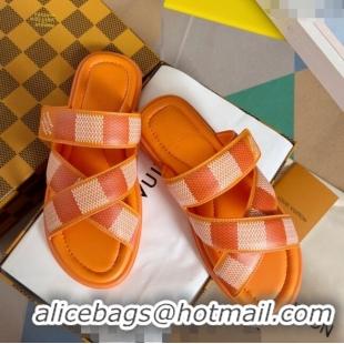 Luxury Cheap Louis Vuitton Men's LV Venice Flat Slide Sandals in Damier Leather L6094 Orange 2024