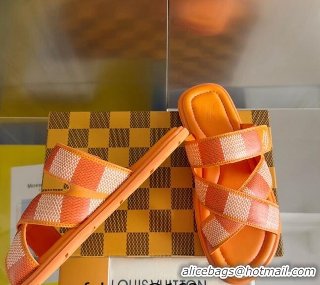 Luxury Cheap Louis Vuitton Men's LV Venice Flat Slide Sandals in Damier Leather L6094 Orange 2024