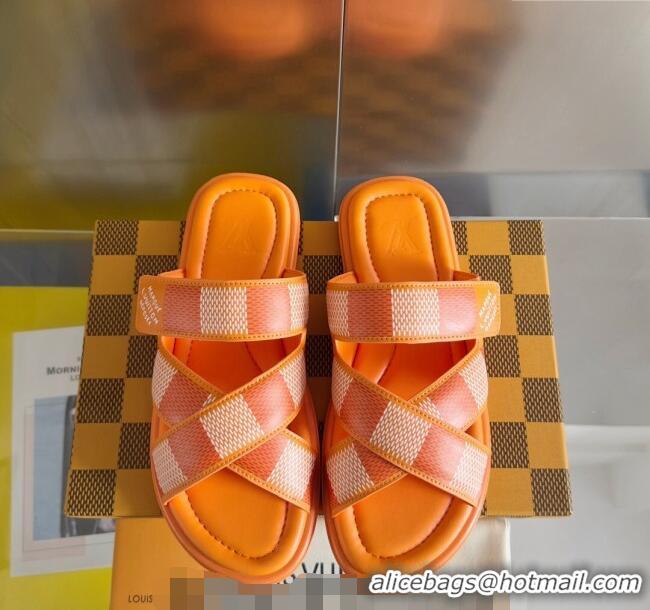 Luxury Cheap Louis Vuitton Men's LV Venice Flat Slide Sandals in Damier Leather L6094 Orange 2024