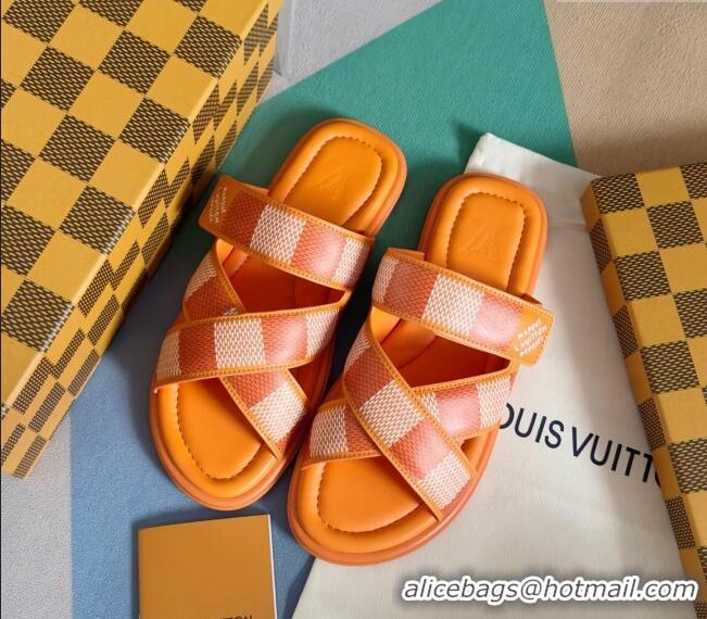 Luxury Cheap Louis Vuitton Men's LV Venice Flat Slide Sandals in Damier Leather L6094 Orange 2024