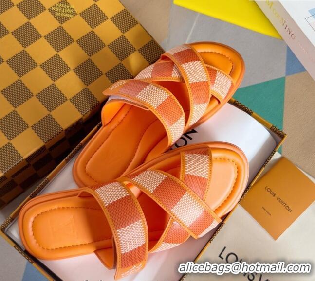 Luxury Cheap Louis Vuitton Men's LV Venice Flat Slide Sandals in Damier Leather L6094 Orange 2024