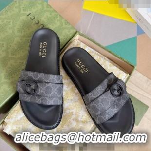 ​Sophisticated Gucci Men's GG Canvas Flat Slide Sandals with Buckle 0427 Black 2024