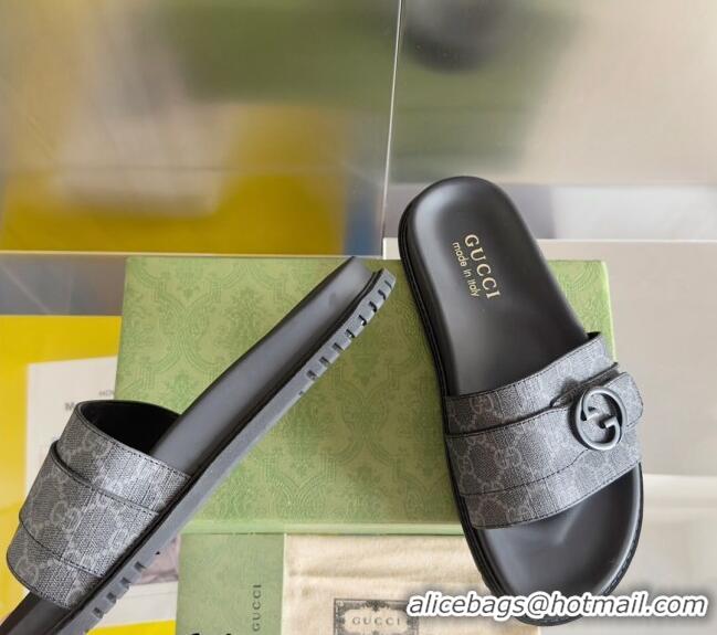 ​Sophisticated Gucci Men's GG Canvas Flat Slide Sandals with Buckle 0427 Black 2024