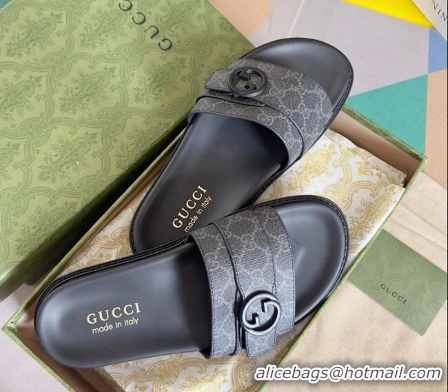 ​Sophisticated Gucci Men's GG Canvas Flat Slide Sandals with Buckle 0427 Black 2024