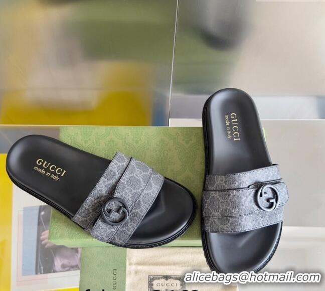 ​Sophisticated Gucci Men's GG Canvas Flat Slide Sandals with Buckle 0427 Black 2024