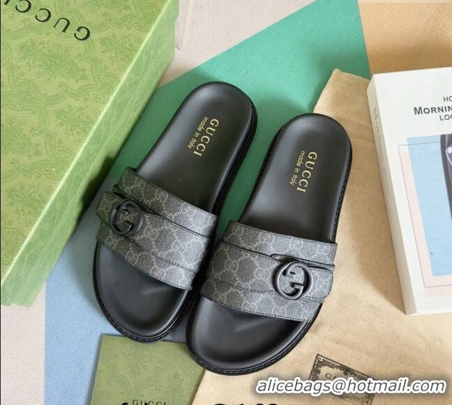 ​Sophisticated Gucci Men's GG Canvas Flat Slide Sandals with Buckle 0427 Black 2024