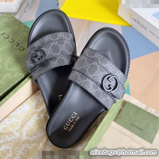 ​Sophisticated Gucci Men's GG Canvas Flat Slide Sandals with Buckle 0427 Black 2024