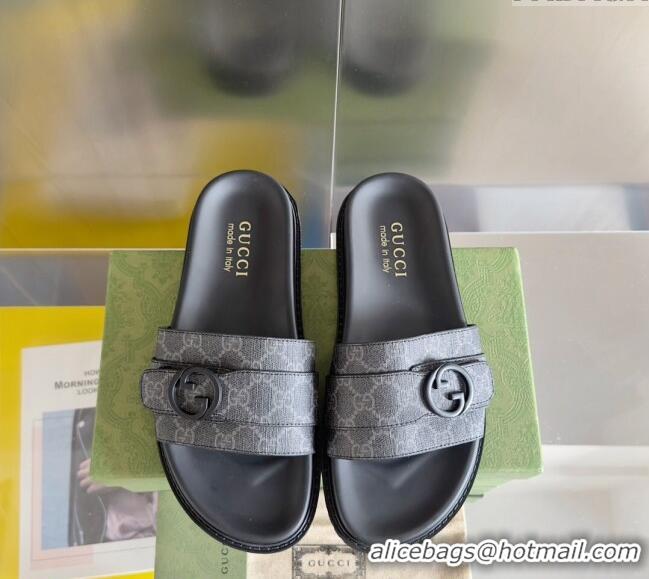 ​Sophisticated Gucci Men's GG Canvas Flat Slide Sandals with Buckle 0427 Black 2024