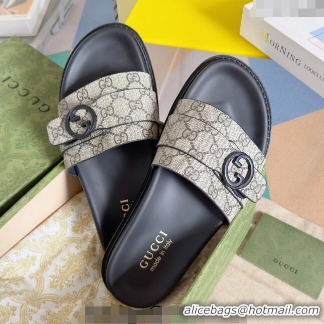 ​Well Crafted Gucci Men's GG Canvas Flat Slide Sandals with Buckle 0427 Beige 2024