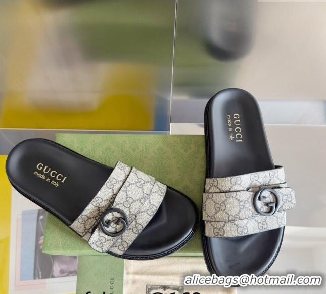 ​Well Crafted Gucci Men's GG Canvas Flat Slide Sandals with Buckle 0427 Beige 2024