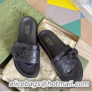 ​Top Design Gucci Men's GG Leather Flat Slide Sandals with Buckle 0427 Black 2024