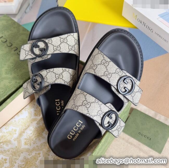 ​Buy Fashionable Gucci Men's GG Canvas Flat Slide Sandals 042702 Beige 2024