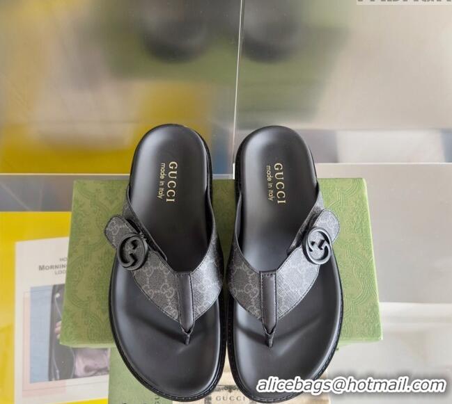 ​Good Product Gucci Men's GG Canvas Flat Thong Slide Sandals 0427 Black 2024