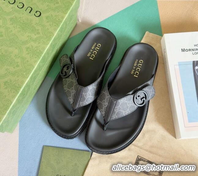 ​Good Product Gucci Men's GG Canvas Flat Thong Slide Sandals 0427 Black 2024