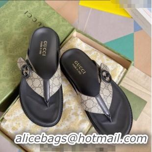 ​Luxurious Gucci Men's GG Canvas Flat Thong Slide Sandals 0427 Beige 2024