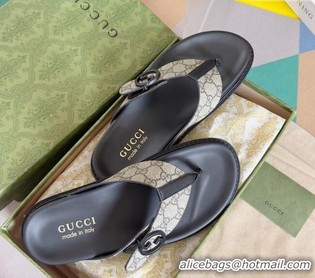 ​Luxurious Gucci Men's GG Canvas Flat Thong Slide Sandals 0427 Beige 2024