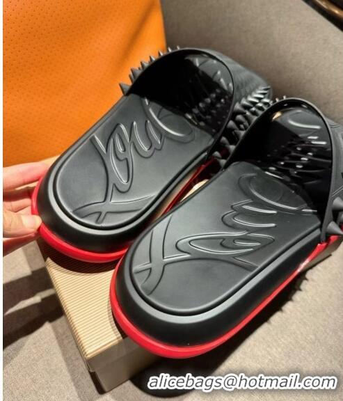 ​Best Quality Christian Louboutin Men's Take It Easy Rubber Slide Sandals CL6037 Black 2024