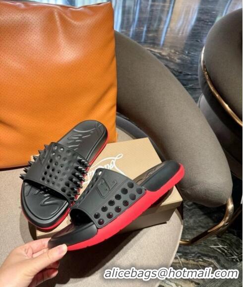 ​Best Quality Christian Louboutin Men's Take It Easy Rubber Slide Sandals CL6037 Black 2024