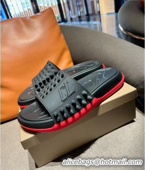 ​Best Quality Christian Louboutin Men's Take It Easy Rubber Slide Sandals CL6037 Black 2024