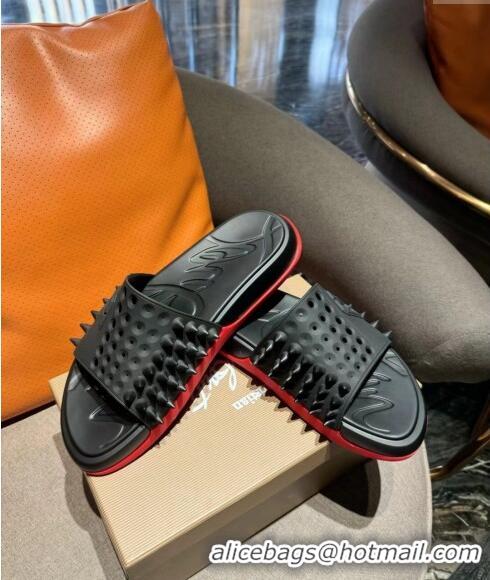 ​Best Quality Christian Louboutin Men's Take It Easy Rubber Slide Sandals CL6037 Black 2024